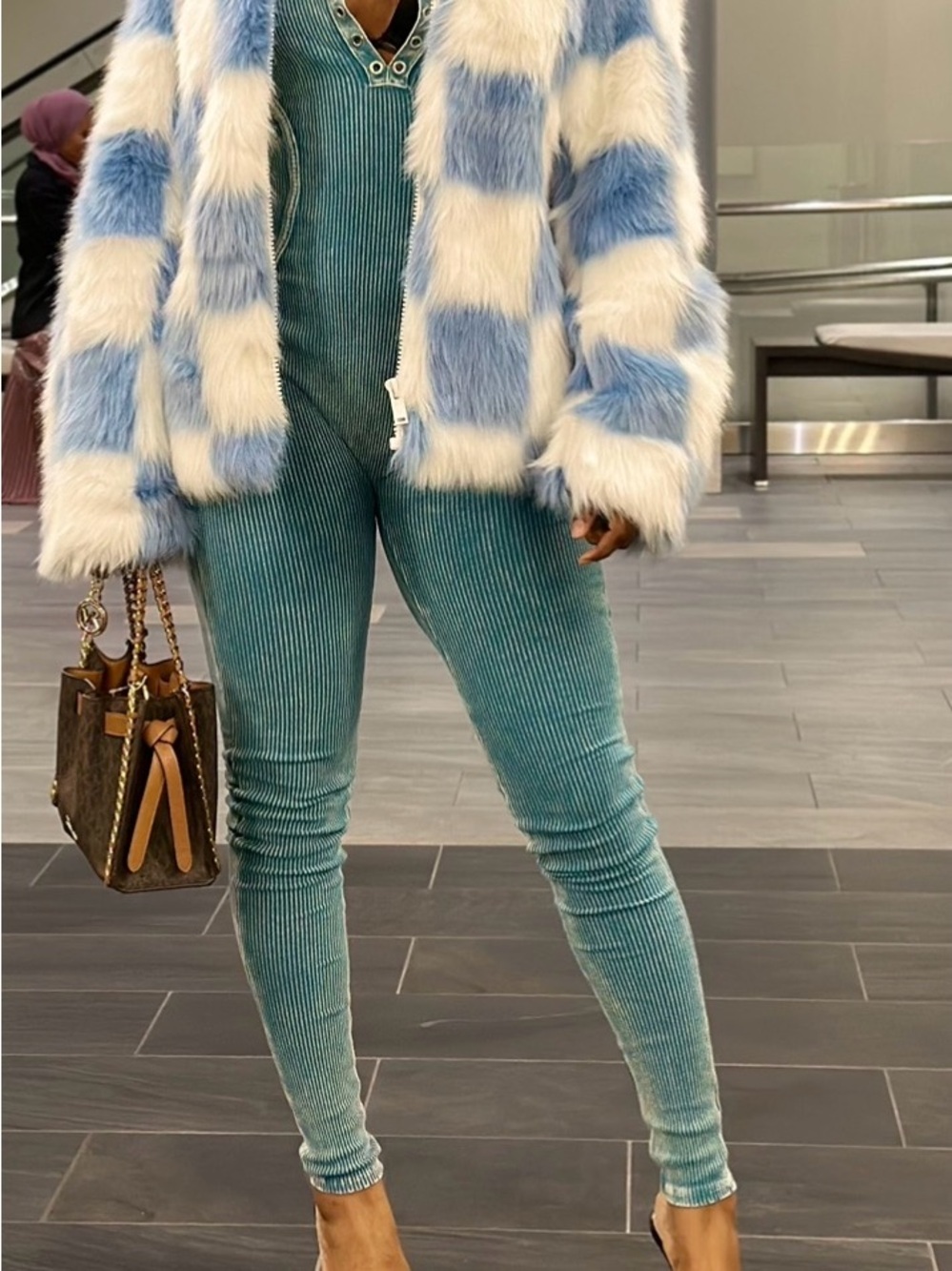 Fashion Nova Teal Ribbed Halter Jumpsuit - Picture 3 of 9